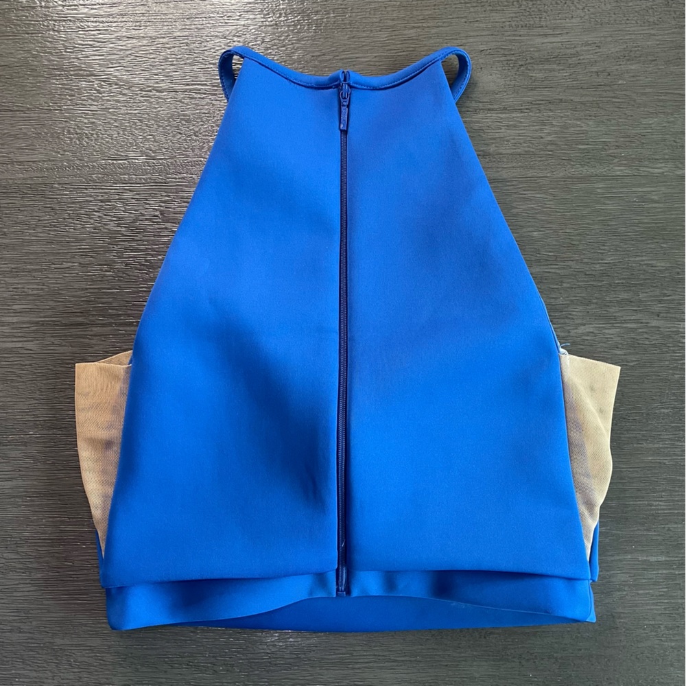 Sherri Hill 52042 Bright Blue Halter Top Cropped Dress Top 2 - Picture 5 of 11